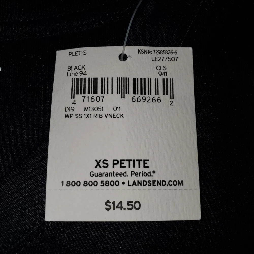 NWT Land's End Black V-neck T-shirt Size XSP - Picture 5 of 5